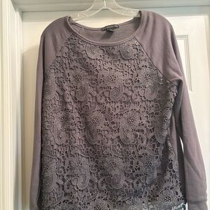 Charcoal Gray Lace Overlay Top